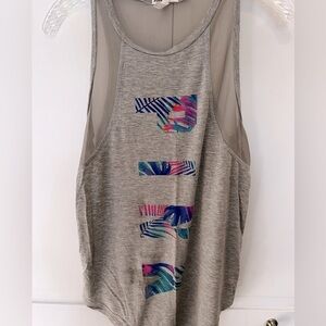 Victoria Secret Pink Women Athletic Tropical  Mesh Racerback Tank Top Gray XS‎